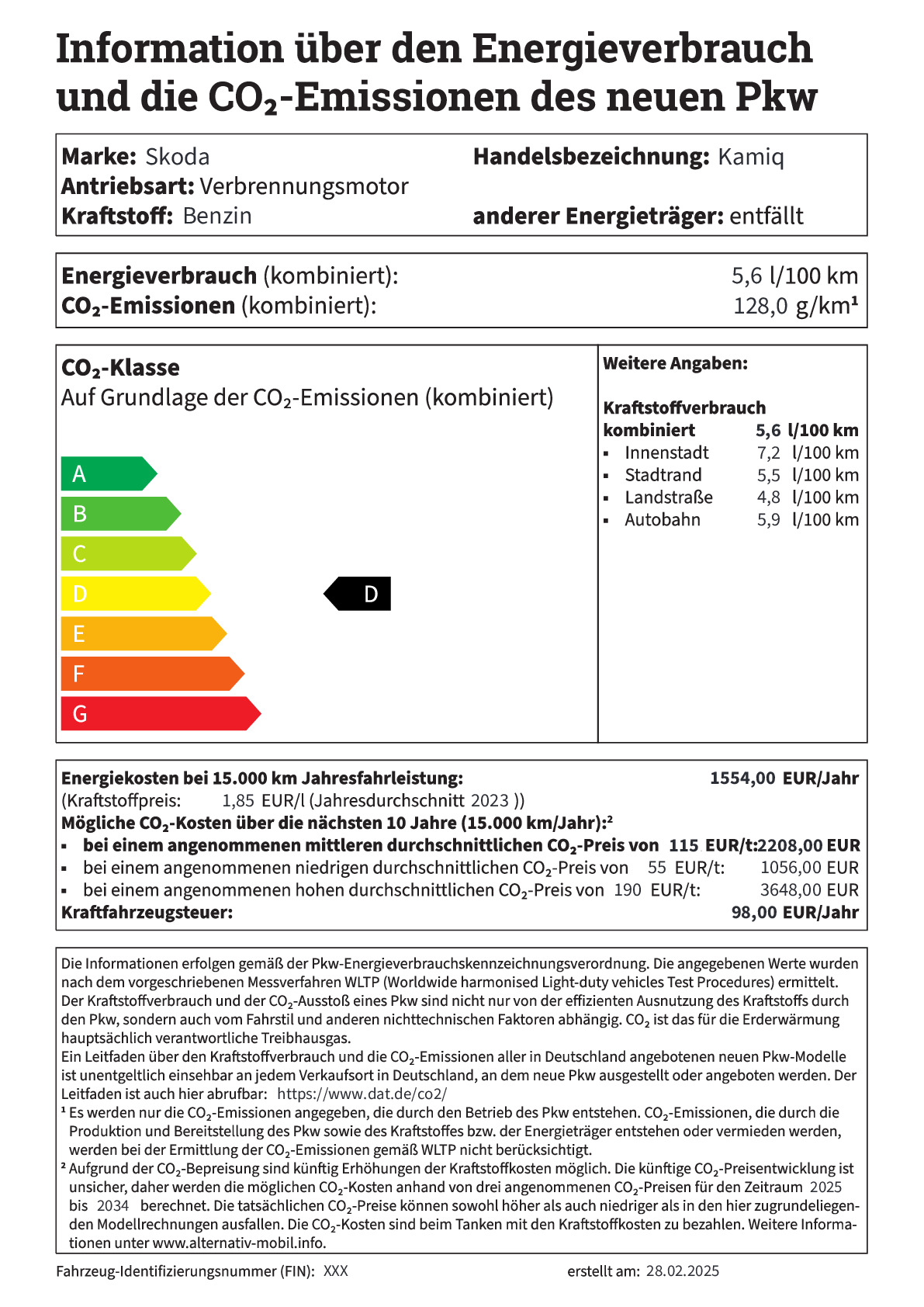 Energielabel 1,5 l TSI ACT 110KW 7-Gang-DSG